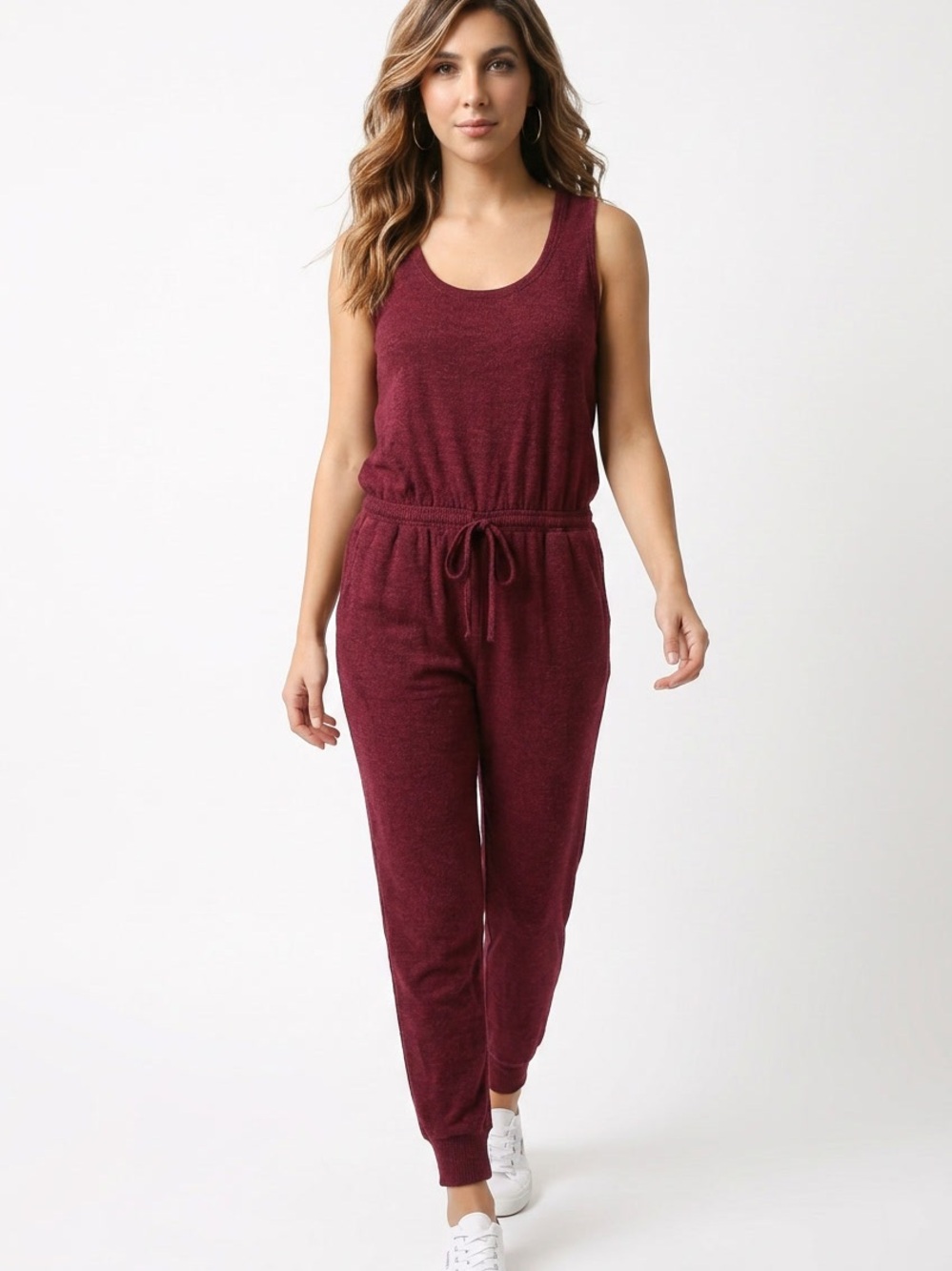 AMAZON ESSENTIALS | Sleeveless Burgundy Jumpsuit with Drawstring Women’s Size M